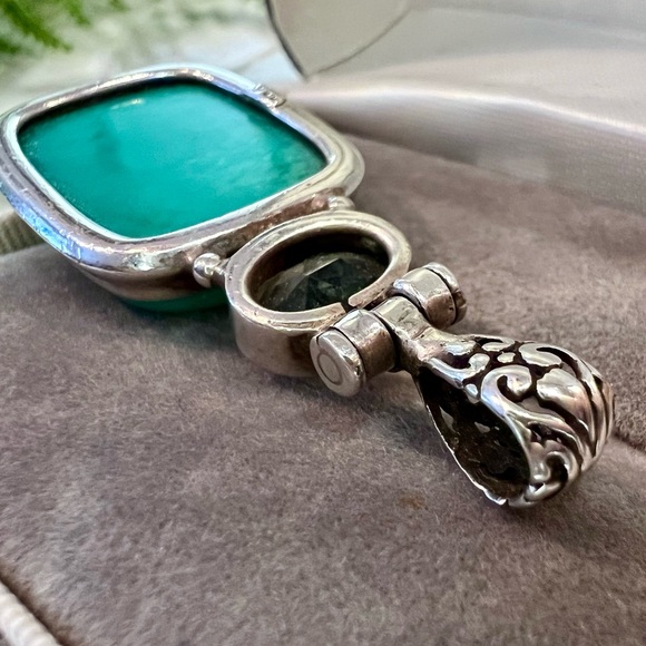 Vintage Large Turquoise & Gemstone Pendant Solid 925 Sterling Silver Handmade - Picture 13 of 17